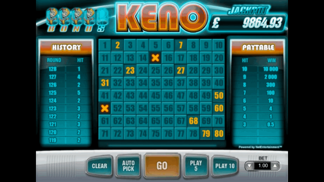 Игровой интерфейс Keno 8